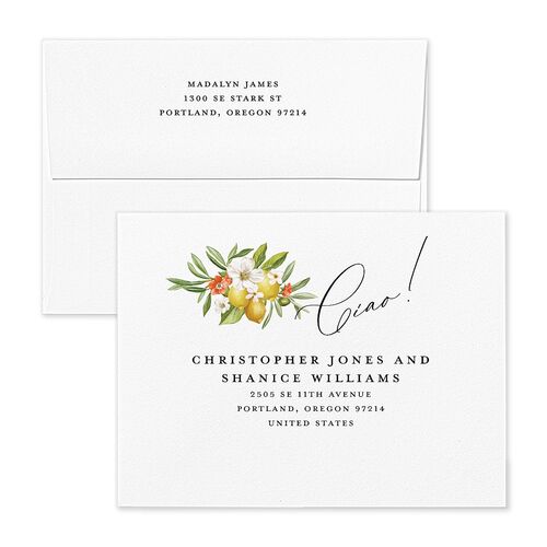 Romantic Italian Coastal Lemons Bridal Shower Thank You Card Envelopes Rose Turquoise Recipient Address Signature Standard