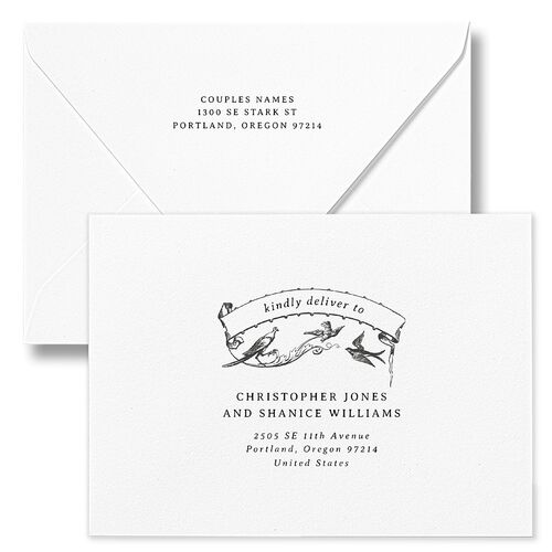 Vintage Toile Rehearsal Dinner Invitation Euro Envelopes White Midnight Both Recipient and Return Addresses Luxe Signature
