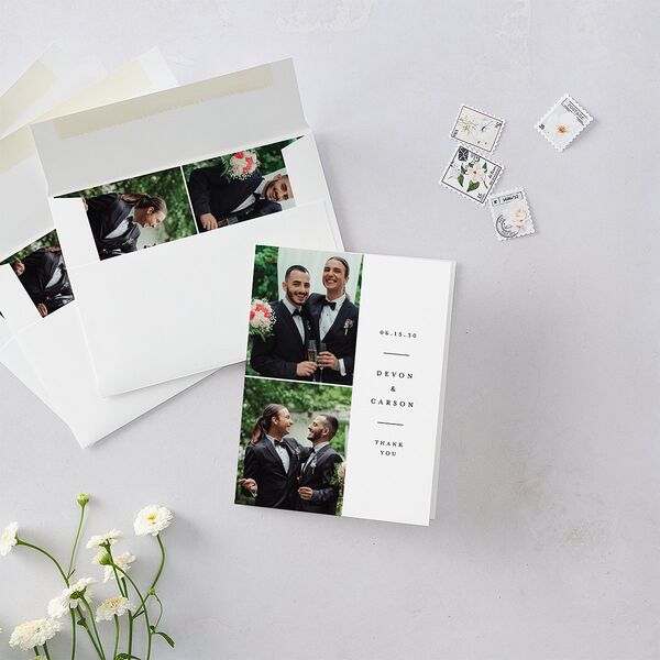 Elegant Photo Sidebar Thank You Cards Pure White