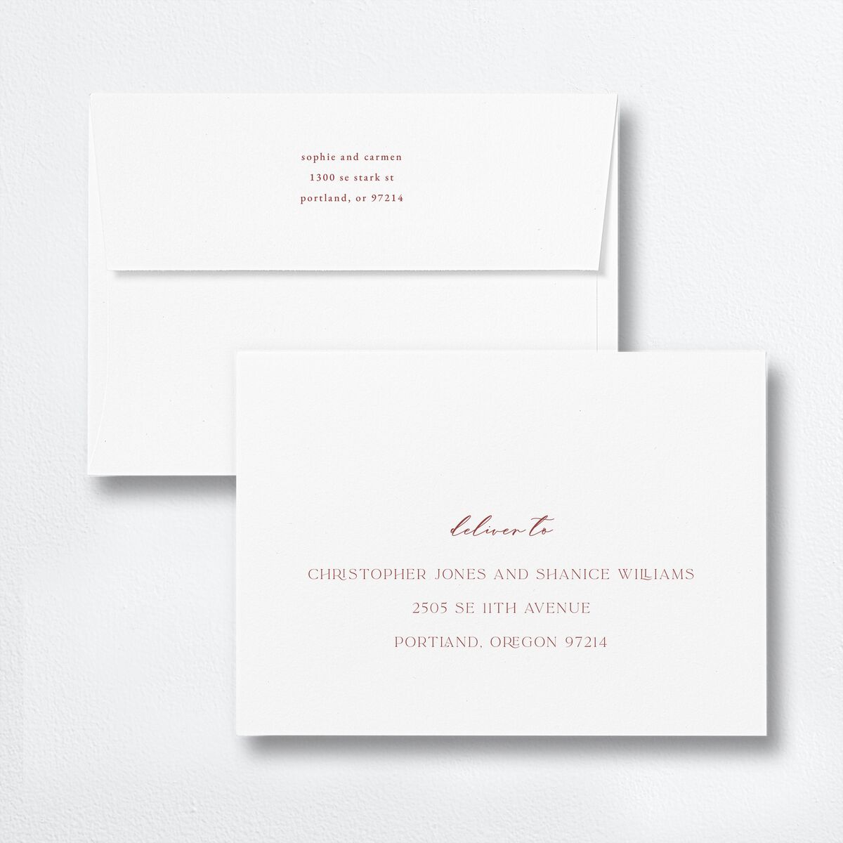 Curved Corners Save the Date Petite Card Envelopes White Standard Soft Pink Both Recipient and Return Addresses
