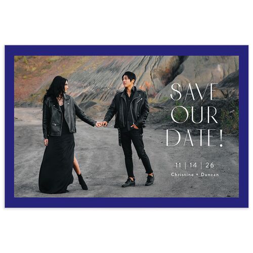 Shimmering Frame Save The Date Postcards Royal Blue