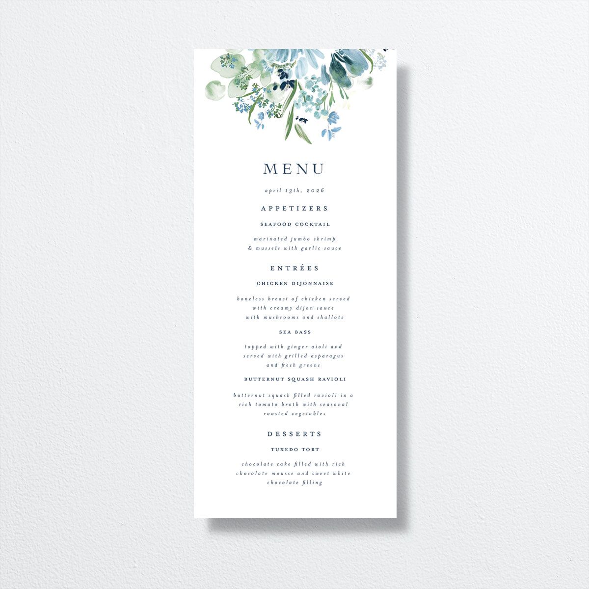 In Bloom Menus Moody Blue Signature