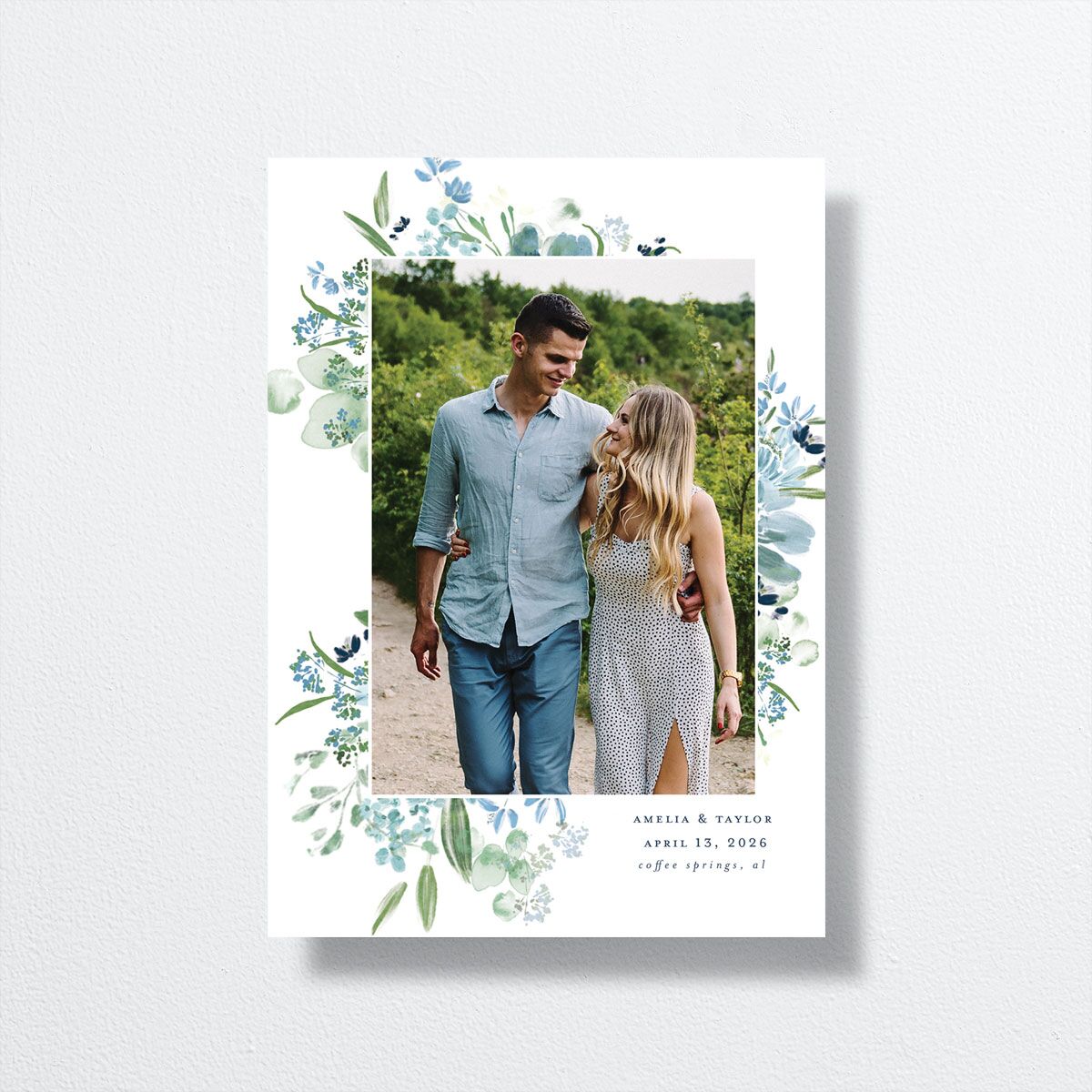 In Bloom Save The Date Cards Moody Blue Signature smooth No