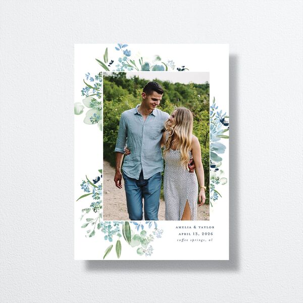 In Bloom Save The Date Cards Moody Blue Signature smooth No