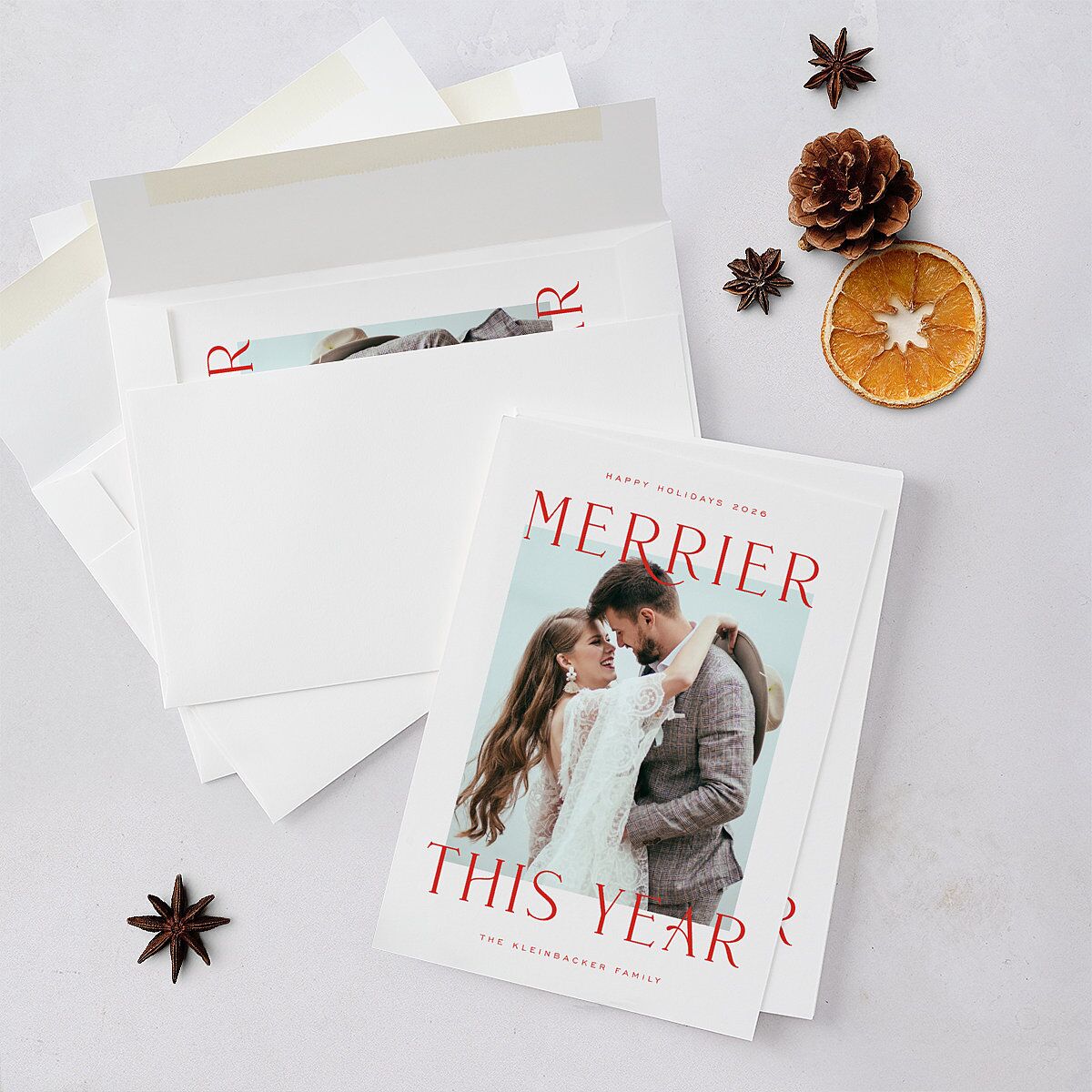 Merrier Year Holiday Cards Scarlet Signature Blank Portrait Standard