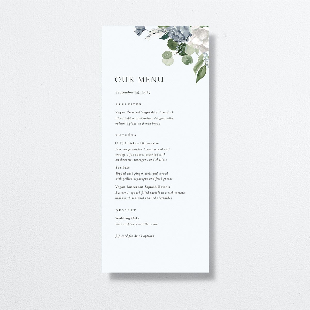 Timeless Bouquet Menus Dusty Blue Signature