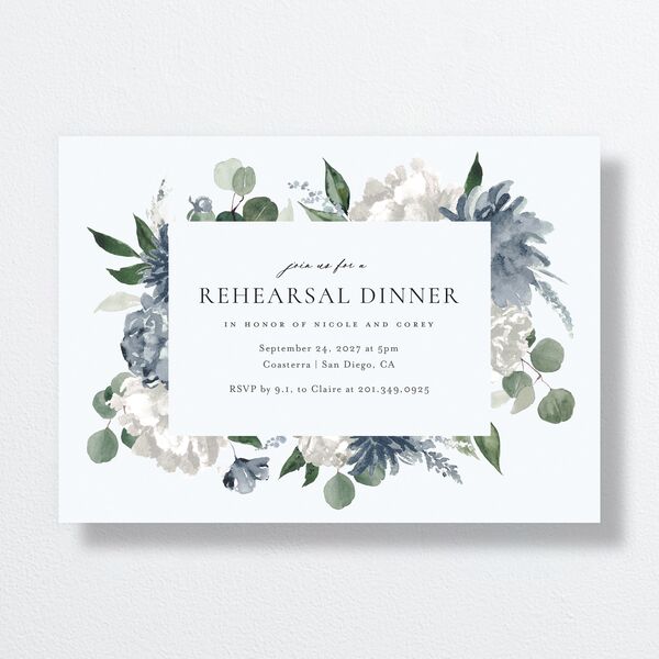 Timeless Bouquet Rehearsal Dinner Invitations Dusty Blue Signature Standard