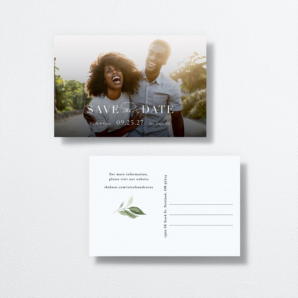 Timeless Bouquet Save the Date Postcards Dusty Blue