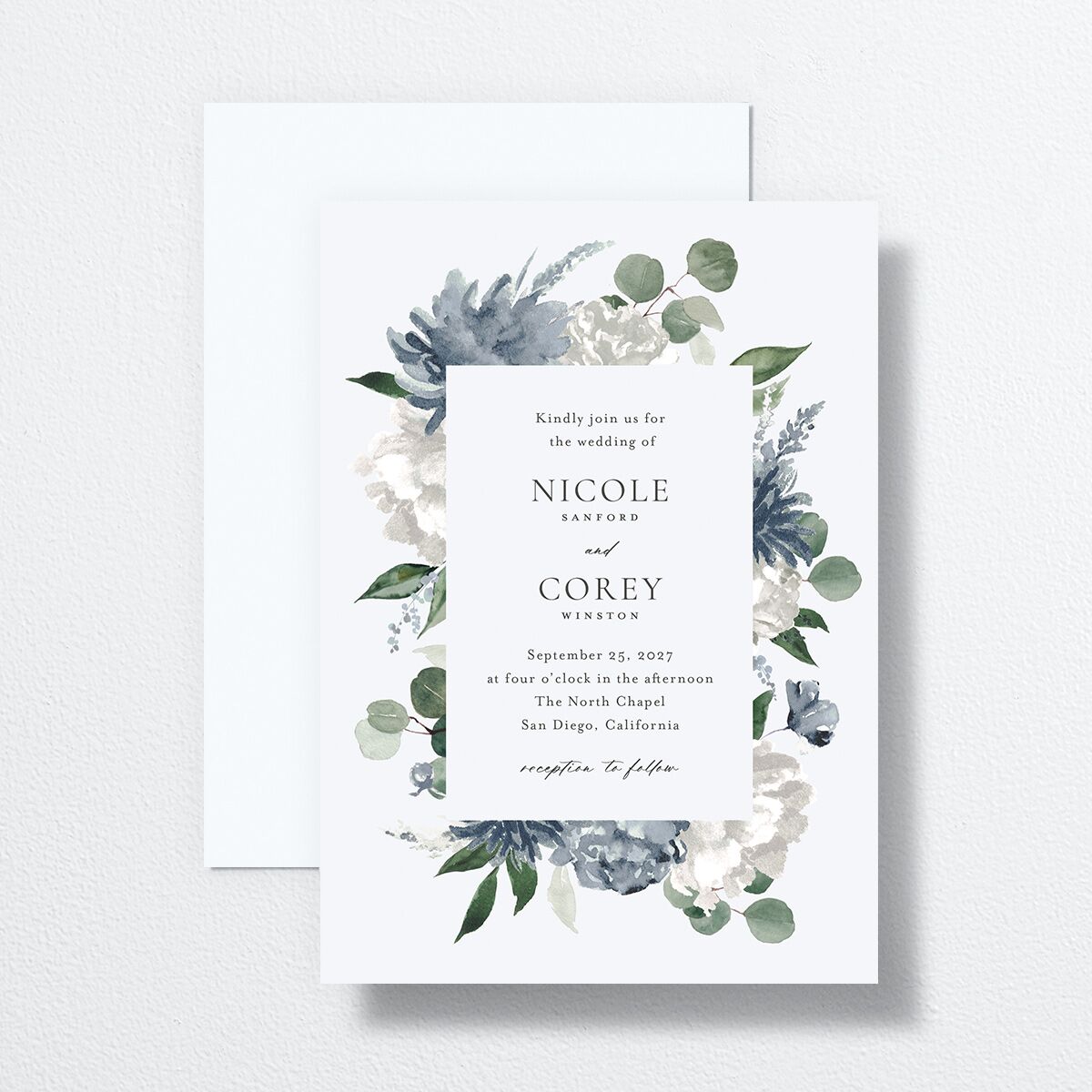 Timeless Bouquet Wedding Invitations Dusty Blue Signature No Standard