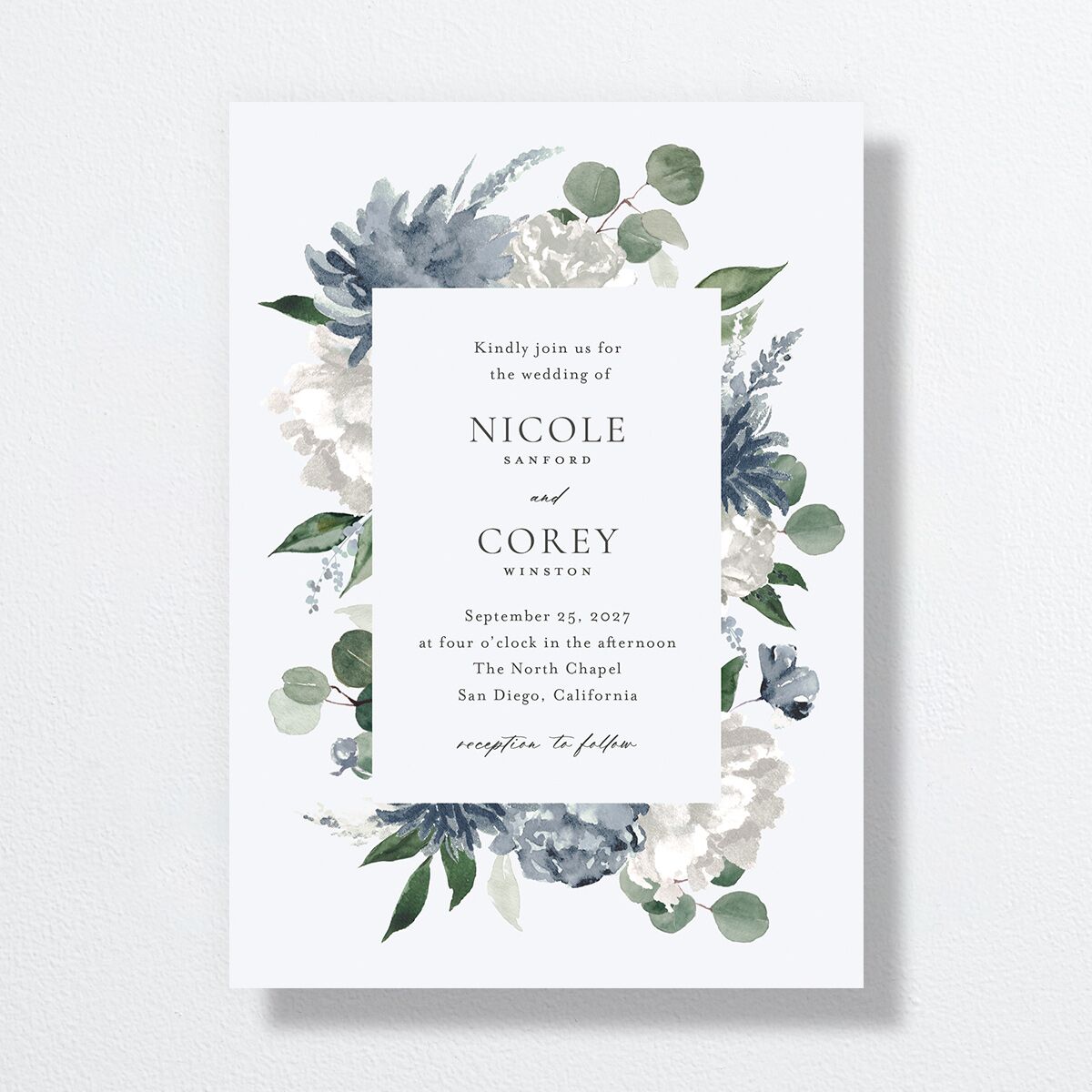 Timeless Bouquet Wedding Invitations Dusty Blue Signature No Standard