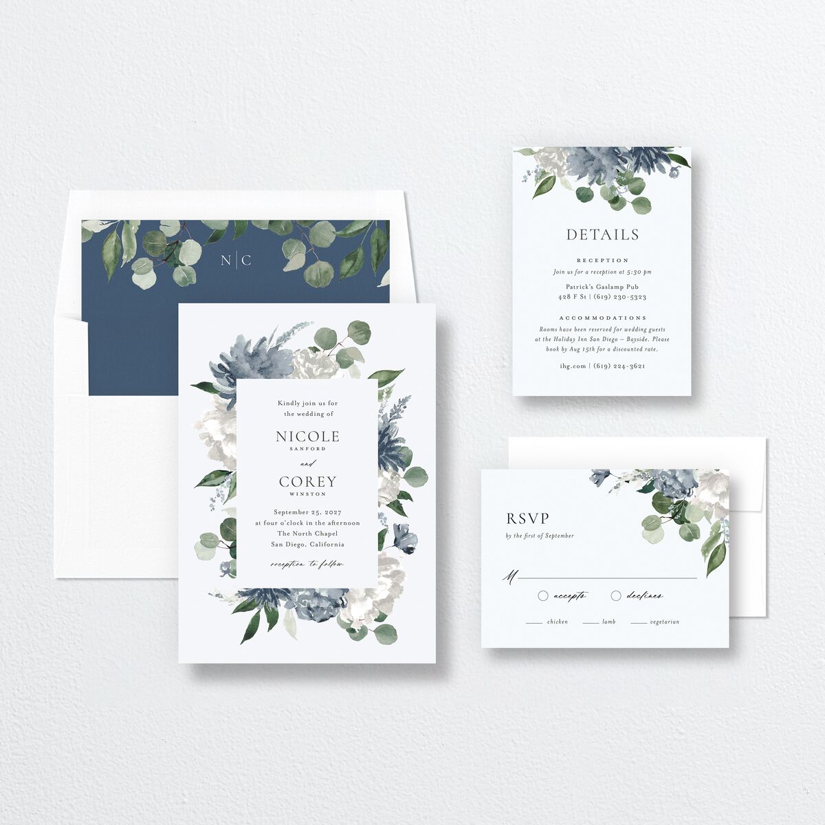 Timeless Bouquet Wedding Invitations Dusty Blue Signature No Standard
