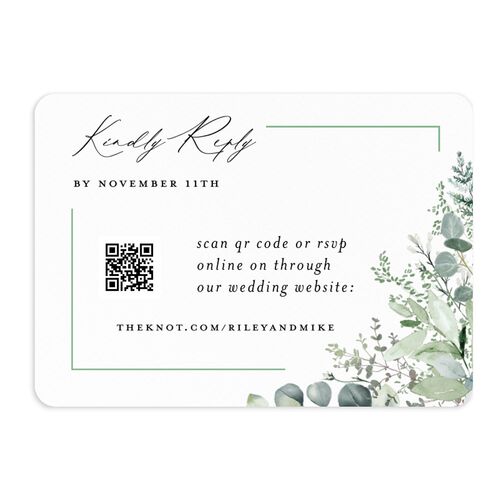 Gorgeous Greenery QR Code RSVP Cards Pure White Signature Rounded