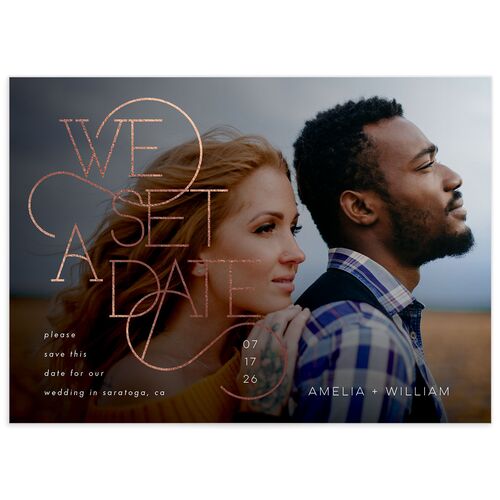 Ornate Love Song Save The Date Cards Rose Gold Hunter Green Signature smooth No