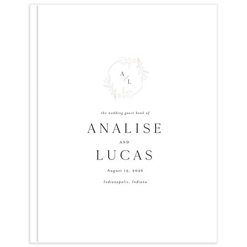 Monogram Leaves Wedding Guest Book Charcoal