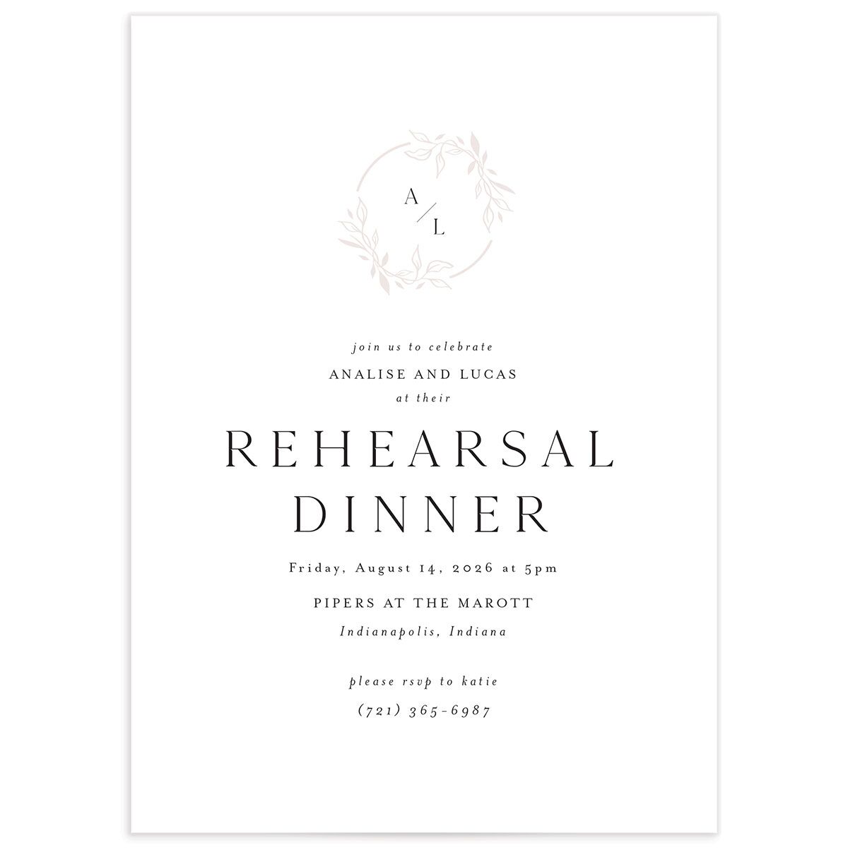 Monogram Leaves Rehearsal Dinner Invitations