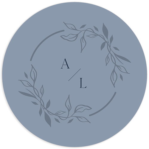 Monogram Leaves Wedding Stickers Dusty Blue