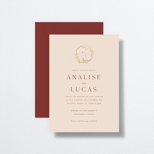 Monogram Leaves Wedding Invitations Gold Rust Signature No