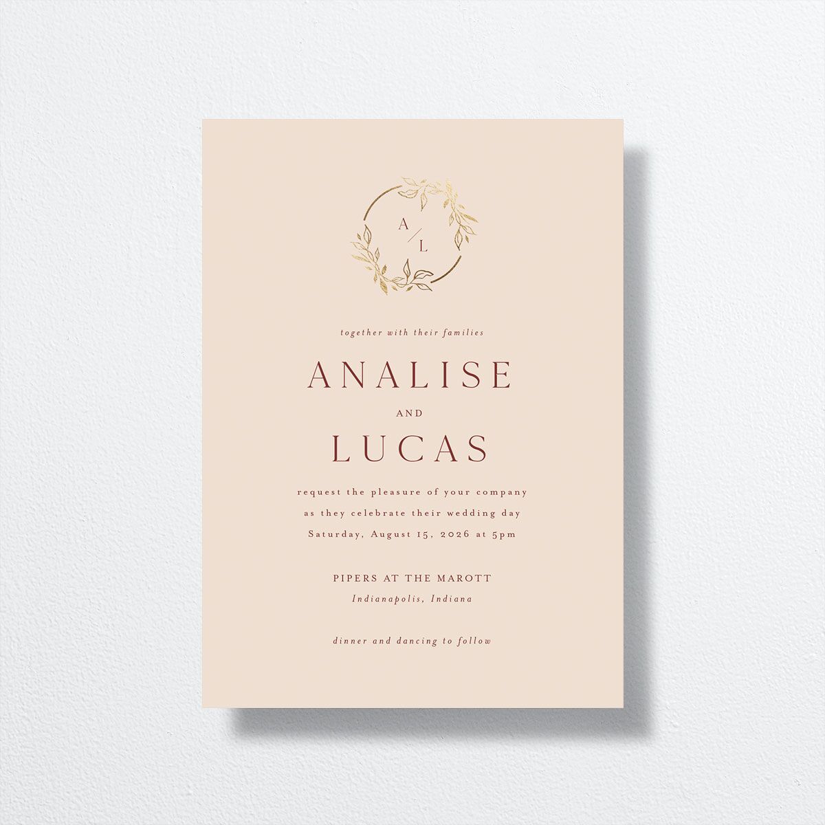 Monogram Leaves Wedding Invitations Gold Rust Signature No