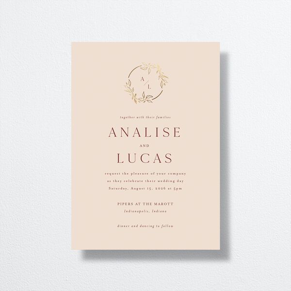 Monogram Leaves Wedding Invitations Gold Rust Signature No