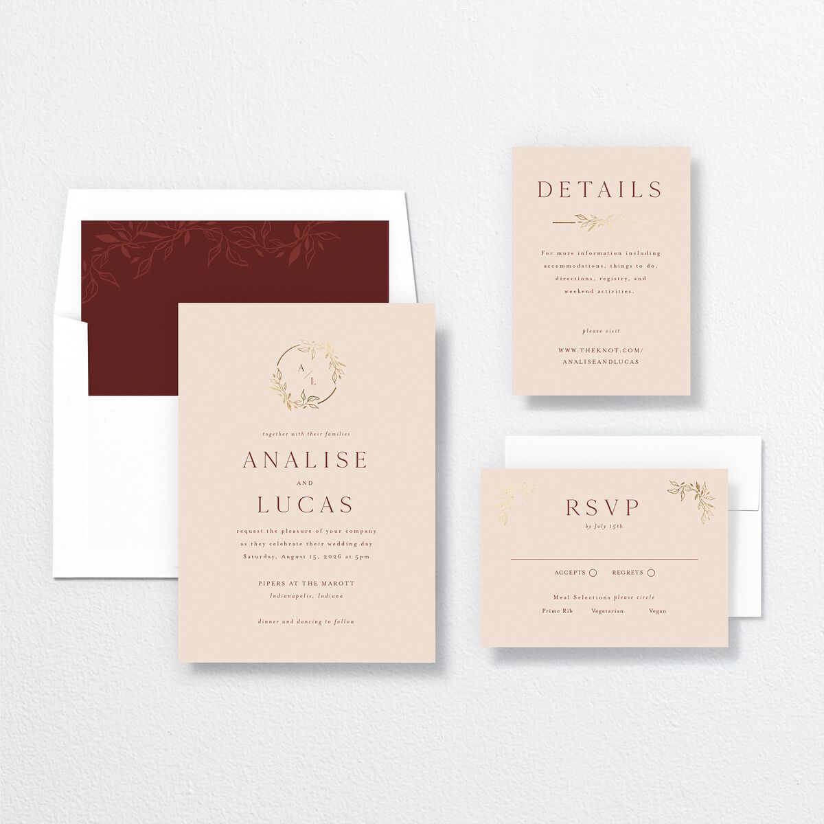 Monogram Leaves Wedding Invitations Gold Rust Signature No