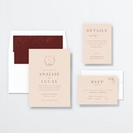 Monogram Leaves Wedding Invitations Gold Rust Signature No