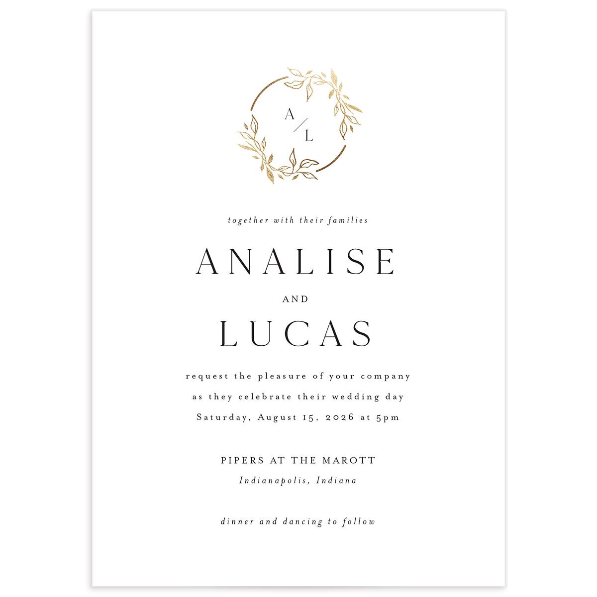 Monogram Leaves Wedding Invitations