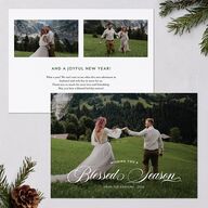Blessed Season Holiday Cards Hunter Green Signature Blank Standard Landscape