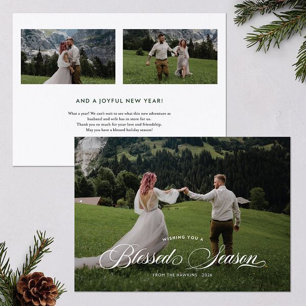 Blessed Season Holiday Cards Hunter Green Signature Blank Standard Landscape