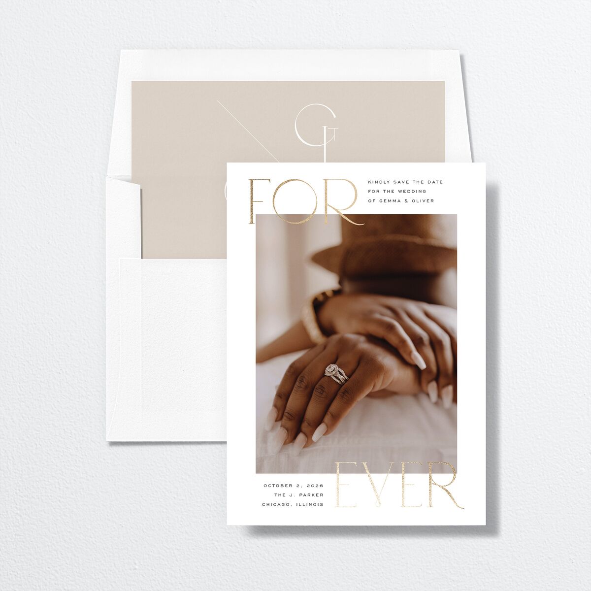 Forever Thing Save the Date Cards Gold Pure White Signature smooth No