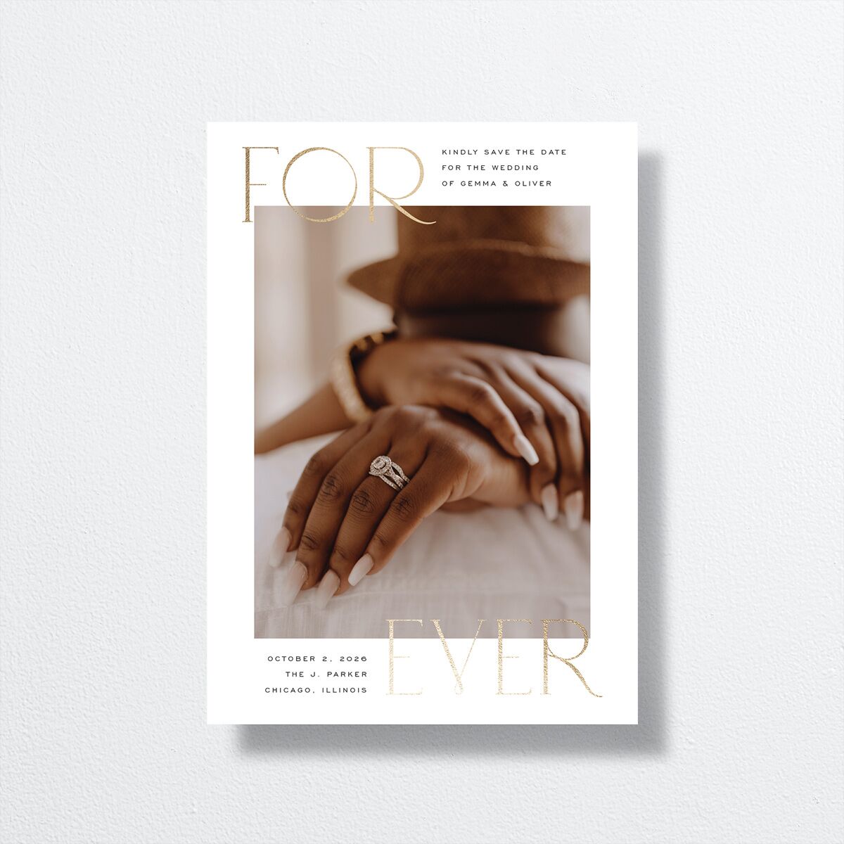 Forever Thing Save the Date Cards Gold Pure White Signature smooth No