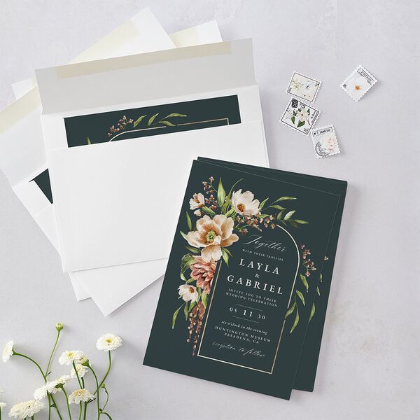 Floral Arch Foil Wedding Invitations Gold Moss Signature Blank No Standard