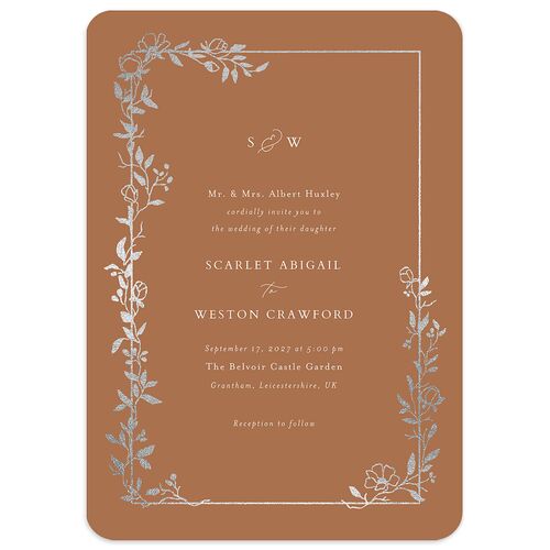 Delicate Vines Foil Wedding Invitations Silver Copper Signature Blank No Rounded