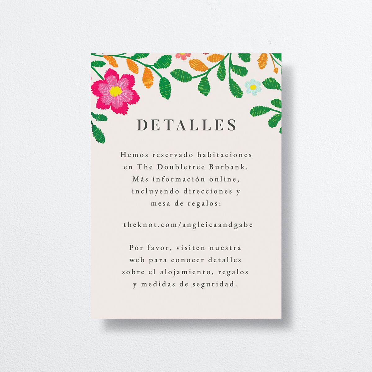 Bordados Florales Wedding Enclosure Cards front in white