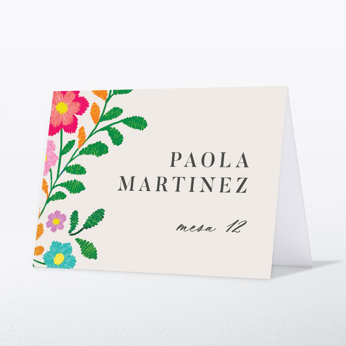 Bordados Florales Place Cards front in white