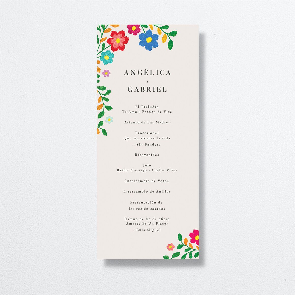 Bordados Florales Wedding Programs front in white