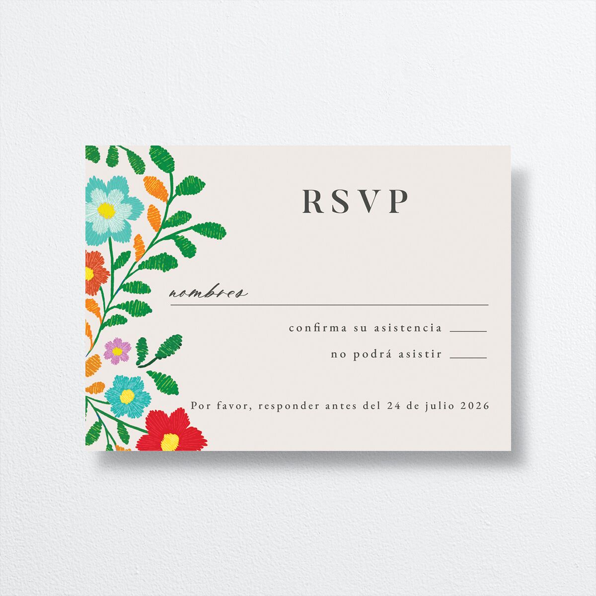 Bordados Florales Wedding Response Cards front in white