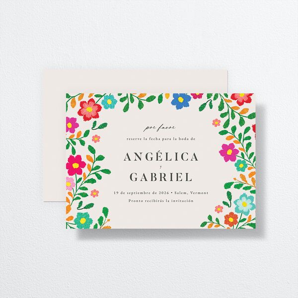 Bordados Florales Save The Date Cards front-and-back
