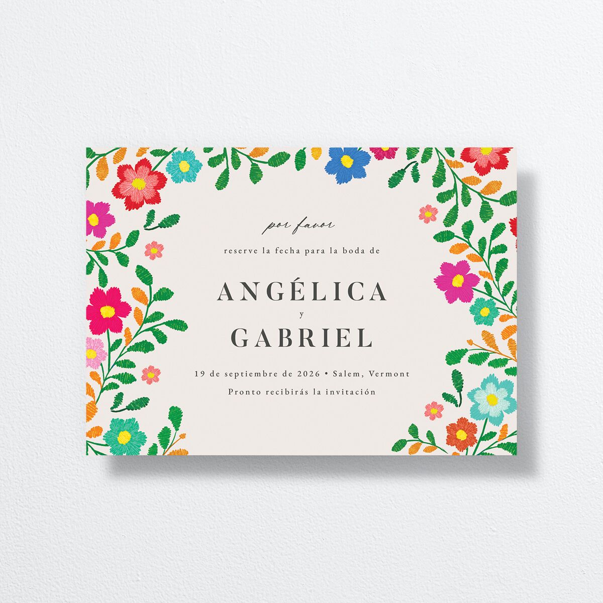 Bordados Florales Save The Date Cards front in white
