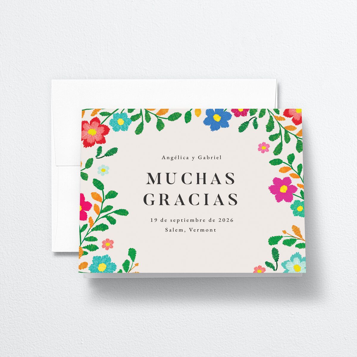 Bordados Florales Thank You Cards Off-White