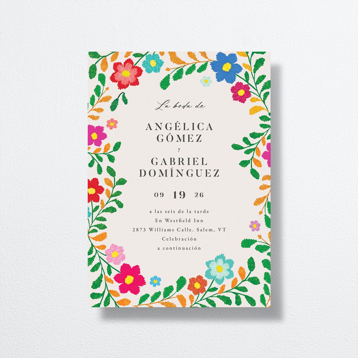 Bordados Florales Wedding Invitations front in white