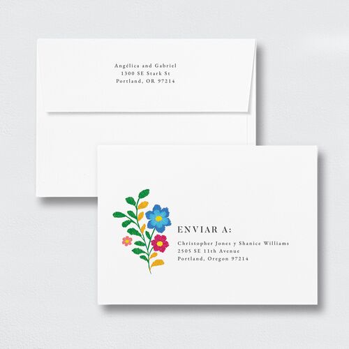 Bordados Florales Wedding Invitation Envelopes White Standard Off-White Both Recipient and Return Addresses