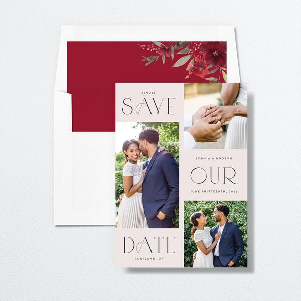 Beloved Union Save The Date Cards envelope-and-liner in Red