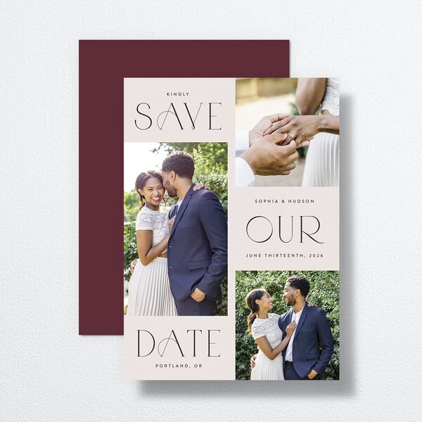 Beloved Union Save The Date Cards front-and-back in Red