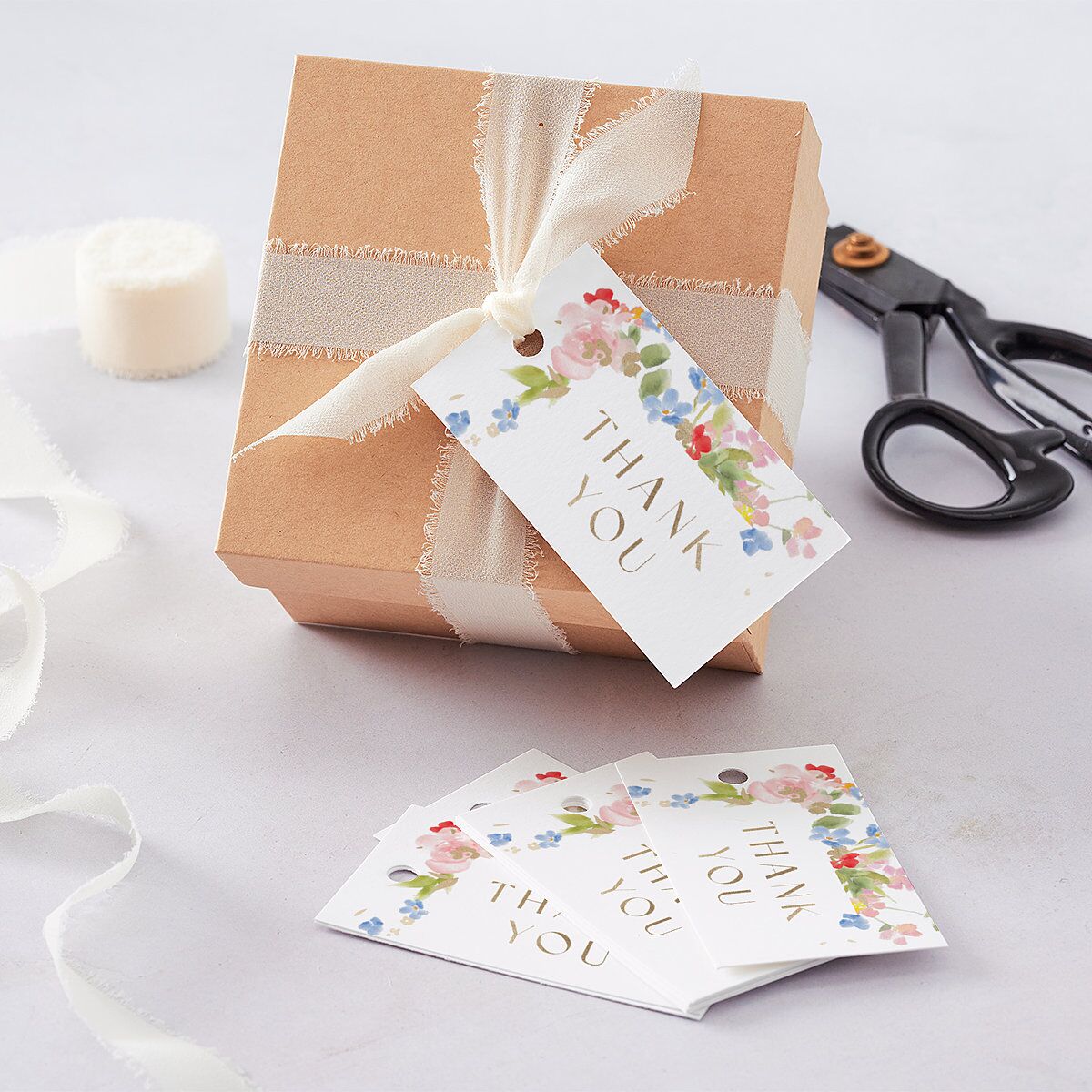 Scattered Blossoms Favor Gift Tags Gold Pastel Blue Signature