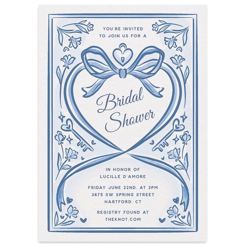Vintage Heart Locket Bridal Shower Invitations Ocean Signature Blank Standard