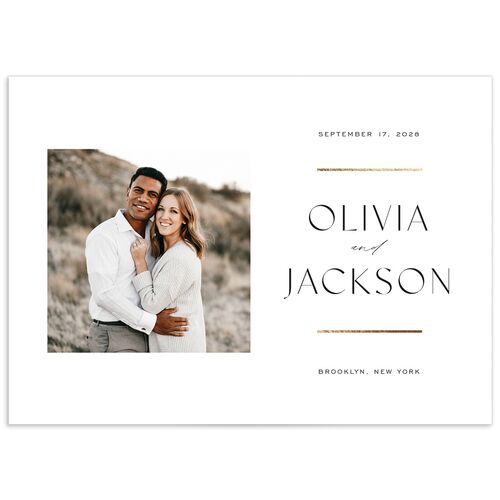 Just Us Save The Date Cards Gold Pure White Signature smooth No Standard