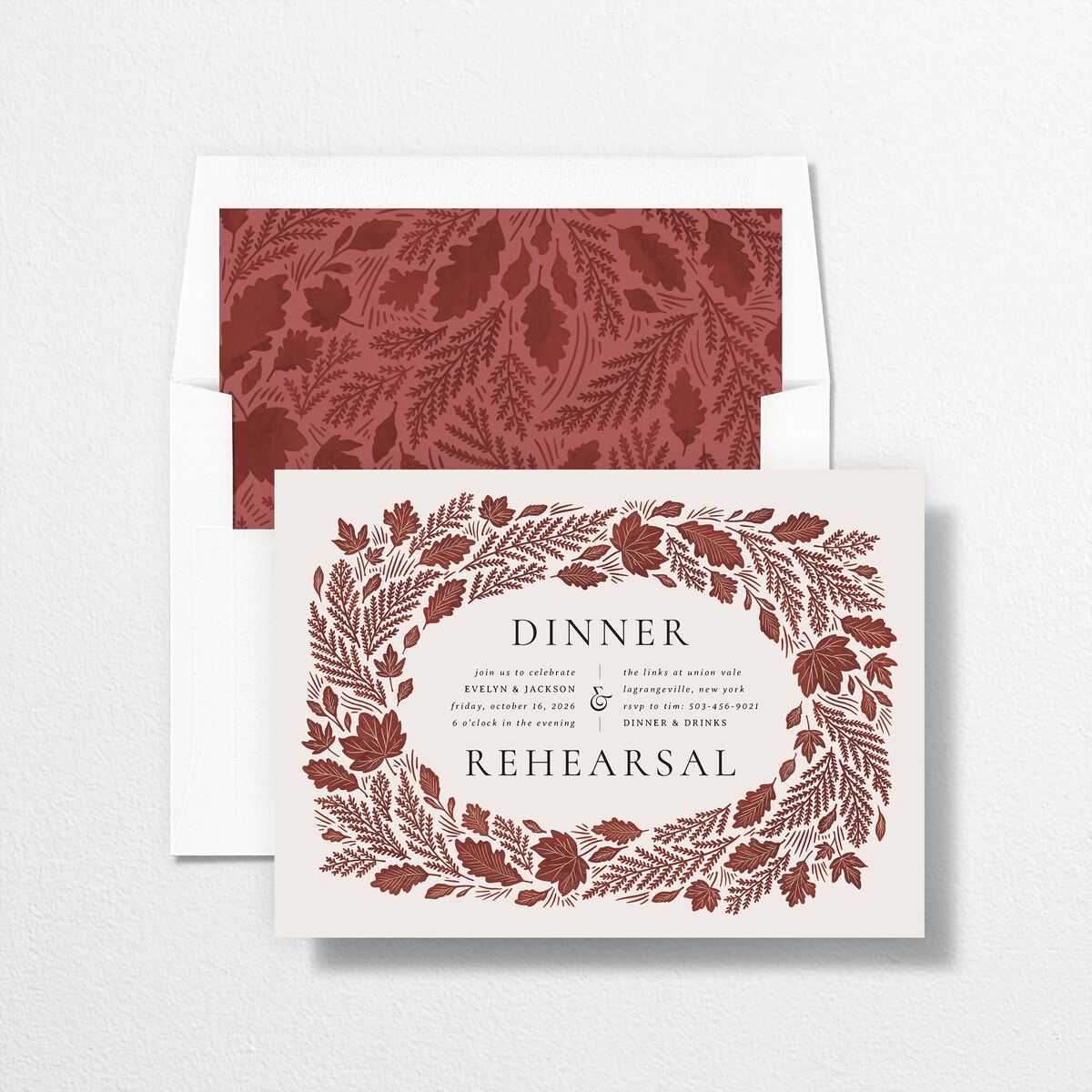 Fall Wreath Rehearsal Dinner Invitations Garnet Signature