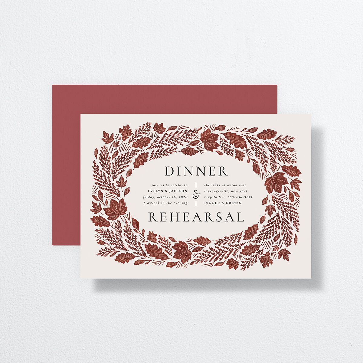 Fall Wreath Rehearsal Dinner Invitations Garnet Signature