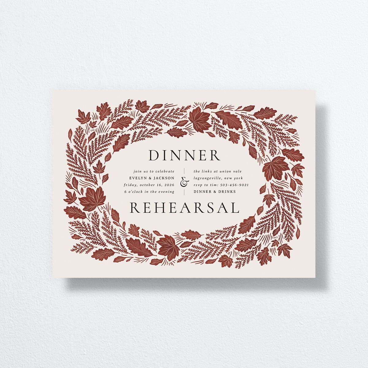 Fall Wreath Rehearsal Dinner Invitations Garnet Signature