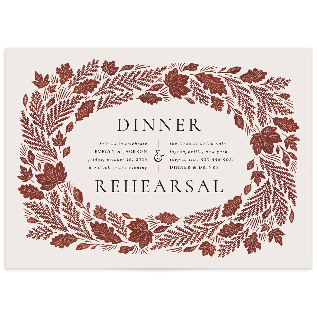 Fall Wreath Rehearsal Dinner Invitations